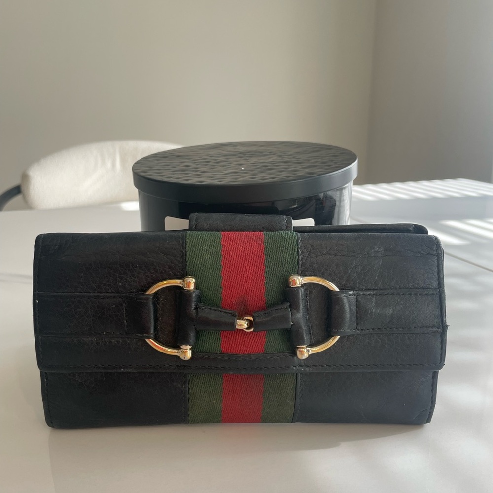 Gucci Black and Red Clutch with Signature Stripe